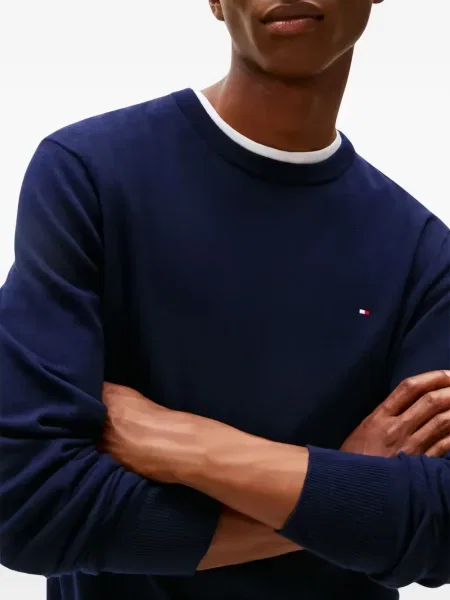 Pulover Tommy Hilfiger cu broderie cu decolteu în V albastru