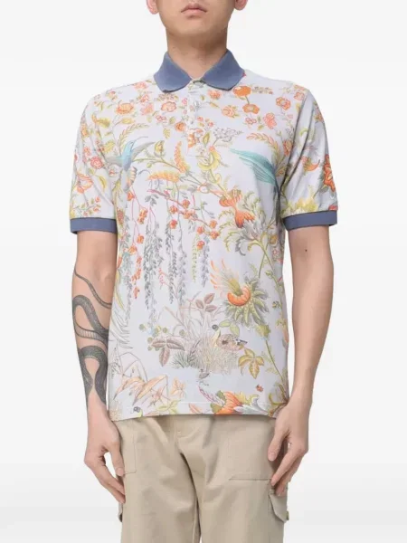Polo Etro cu model floral cu imagine alb