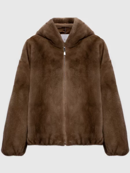 Шуба з хутра норки з капюшоном Rindi коричнева