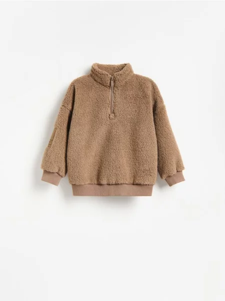 Reserved Bluza sherpa ze stójką brązowy