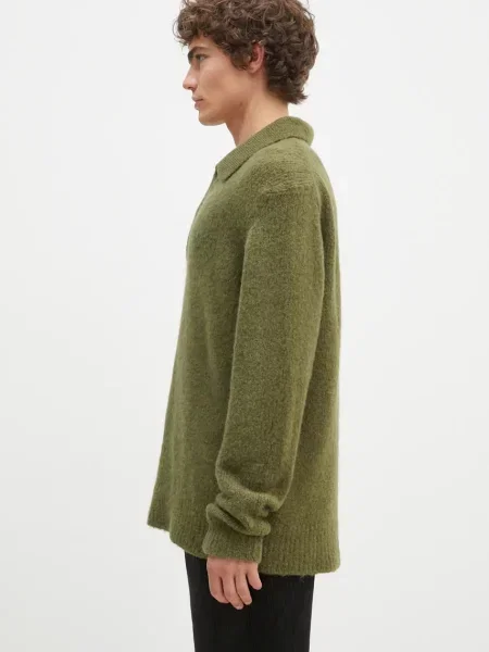 Norse Projects sweter wełniany Rasmus Relaxed Brushed Polo zielony