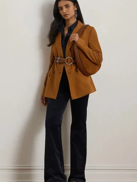 Hlače z bombažem Lauren Ralph Lauren mornarsko modra