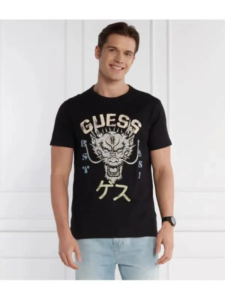 GUESS Tricou DRAGON negru