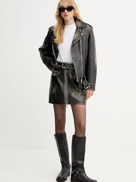 Gestuz spódnica skórzana mini ołówkowa czarny