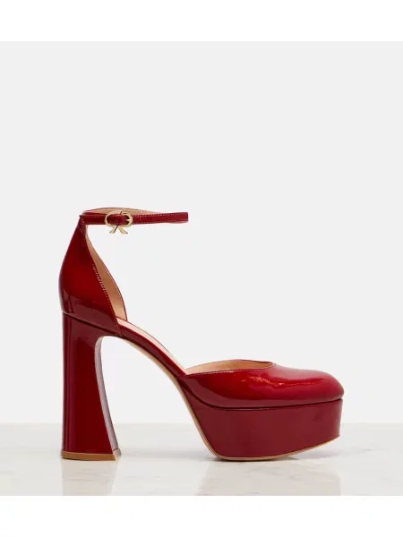 Pantofi cu toc Gianvito Rossi din piele cu platformă de lac roșu