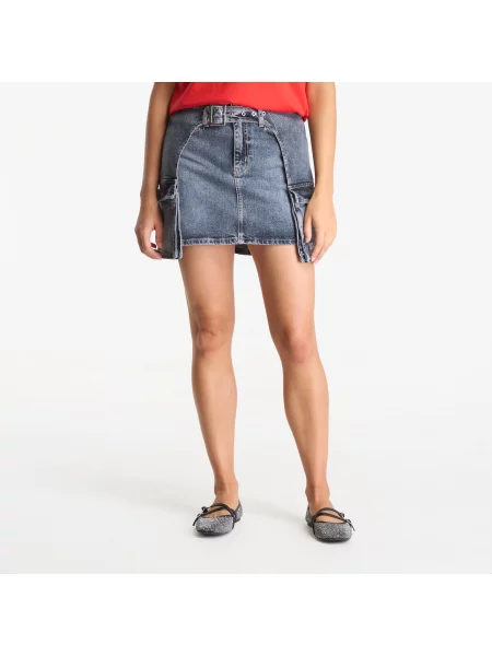 Пола Karl Lagerfeld Jeans Buckle Denim Mini Skirt Soft Tinted Blue M синьо
