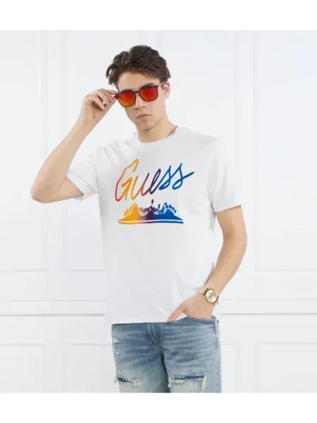 GUESS Tricou SS BSC GUESS ISLAND | Relaxed fit alb