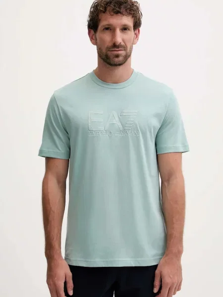 Emporio Armani t-shirt turkusowy z aplikacją