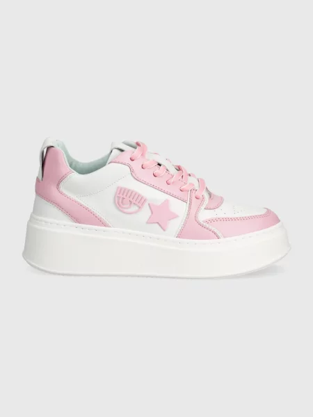 Sneakersy Chiara Ferragni skórzane na platformie różowe