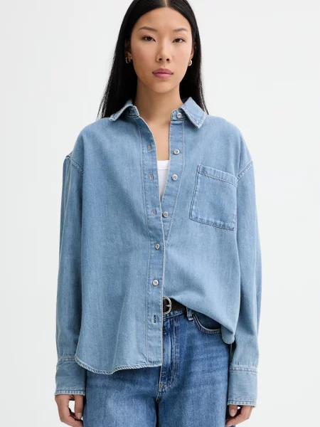 Rag & Bone cămașă pentru femei din denim albastru