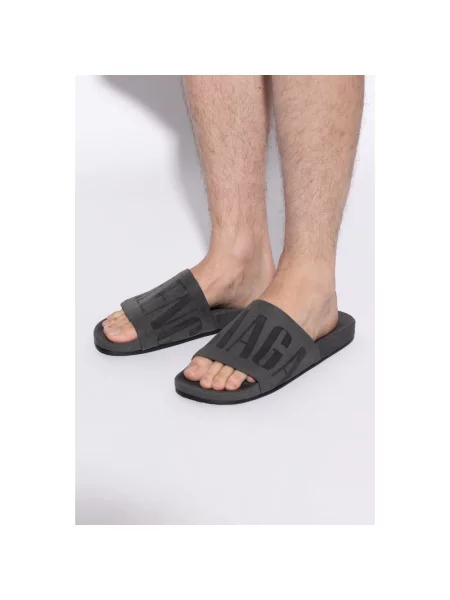 Klapki Balenciaga skórzane z logo szare