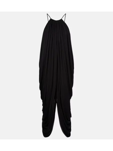 Svilena midi obleka Loewe z draperijo nad koleni črna
