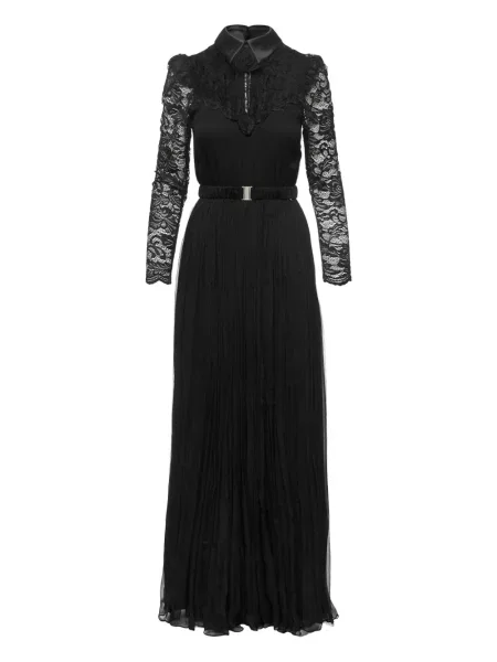 Rochie maxi Nissa plisată din dantelă de costum negru