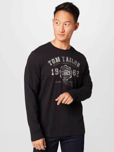 TOM TAILOR Tricou oliv / negru alb