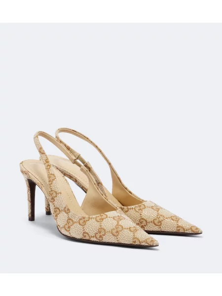 Pantofi cu toc Gucci slingback bej