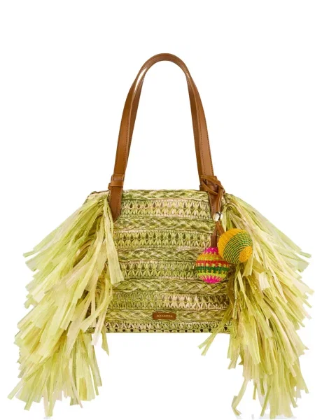 Geantă shopper Aquazzura cu franjuri verde