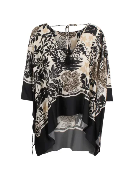 Bluzka Ermanno Firenze z nadrukiem z dekoltem w serek czarna