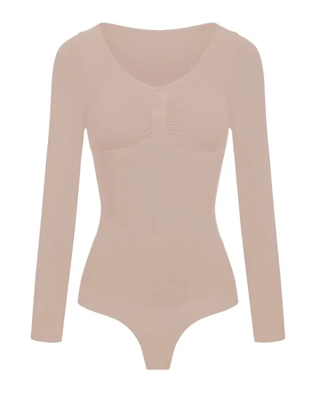 Cfab Alakformáló body Bodysuit Sculpting Shapewear Longsleeve mit String' bézs