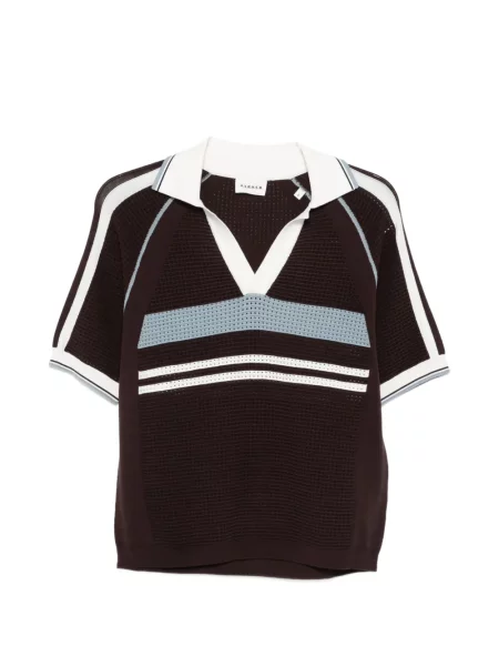 Tricou P.a.r.o.s.h. cu dungi cu decolteu în V maro