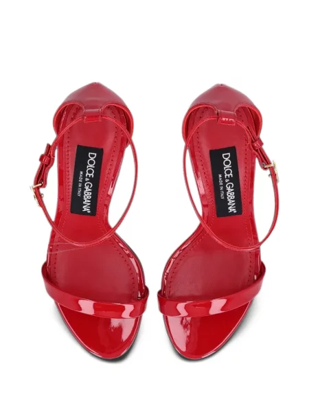 Kožené lakované sandály Dolce & Gabbana s autogramem červené