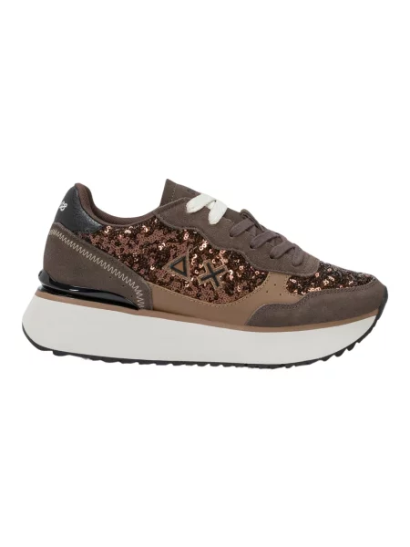 Sneakersy Sun68 z cekinami zamszowe brązowe