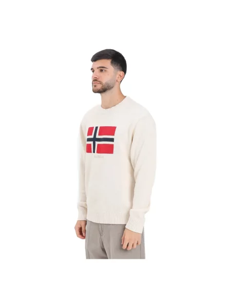 Dzianinowy sweter Napapijri z dekoltem w kształcie litery U beżowy