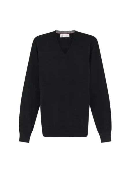 Sweter Brunello Cucinelli z dekoltem w serek czarny