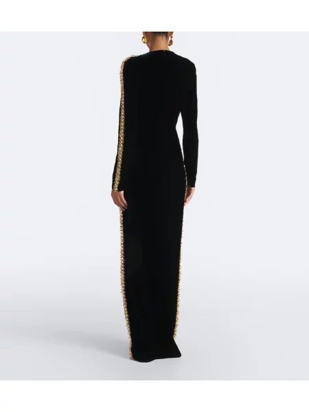 Кадифена рокля Balmain черно
