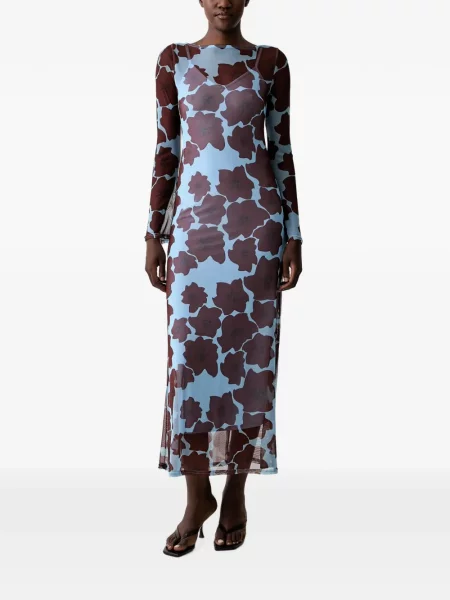 Rochie Never Fully Dressed cu model floral cu imagine plasă albastru