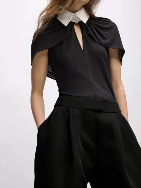 Karl Lagerfeld pantaloni cu lână Karl Lagerfeld Studio lat medium waist negru