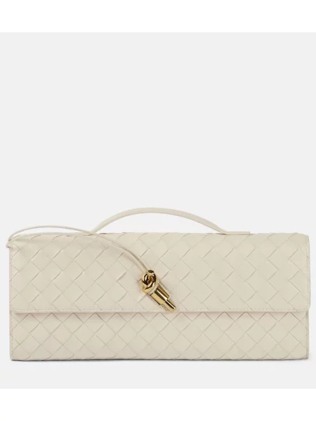 Usnjena pisemska torbica Bottega Veneta bela