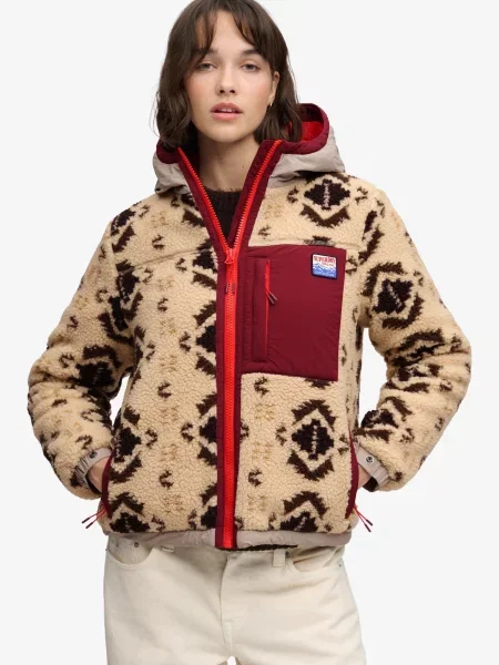 Superdry & Co Jachetă fleece / maro pueblo / maro închis / roșu bordeaux bej
