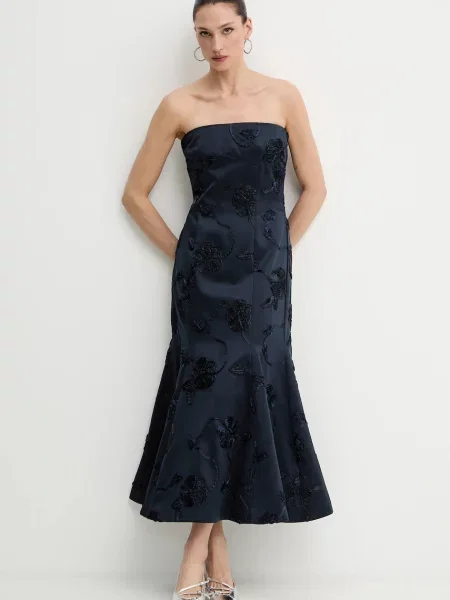 Rotate sukienka midi rozkloszowana granatowy