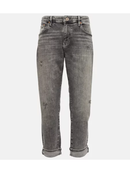 Blugi boyfriend Ag Jeans cu talie înaltă gri