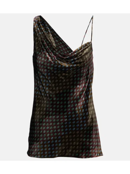 Top Dries Van Noten de catifea cu imagine drapat verde