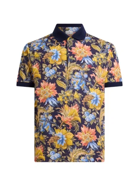Tricou polo Etro cu model floral albastru
