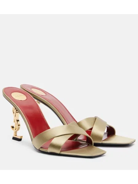 Papuci tip mules Saint Laurent din satin auriu