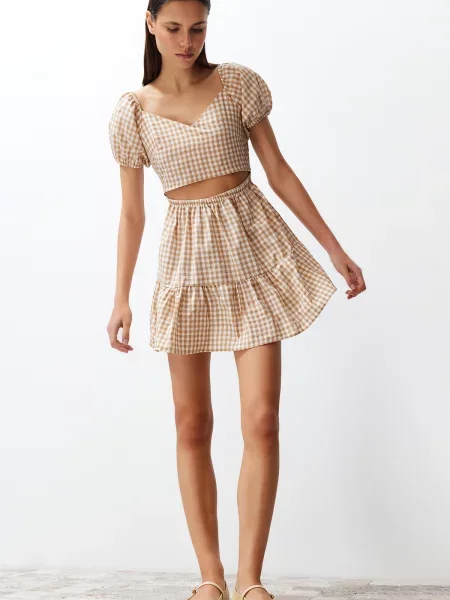 Rochie mini Trendyol în carouri țesută gri