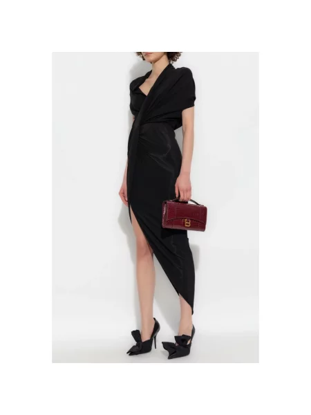 Lniana sukienka Balenciaga drapowana czarna