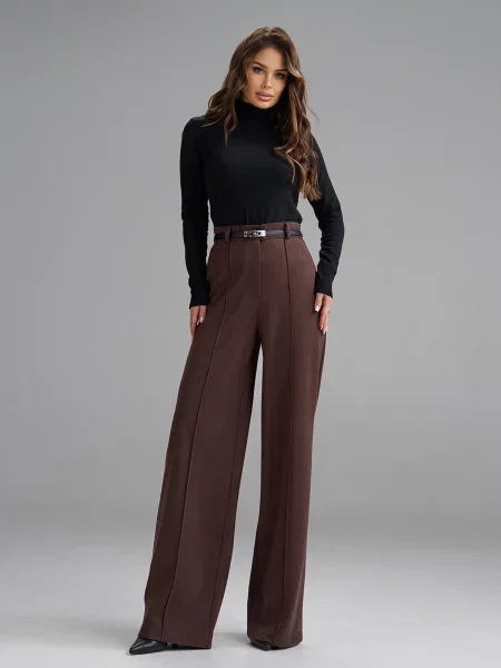 Штани класичні ISSA Plus темно-коричневий штучна замша коричневі