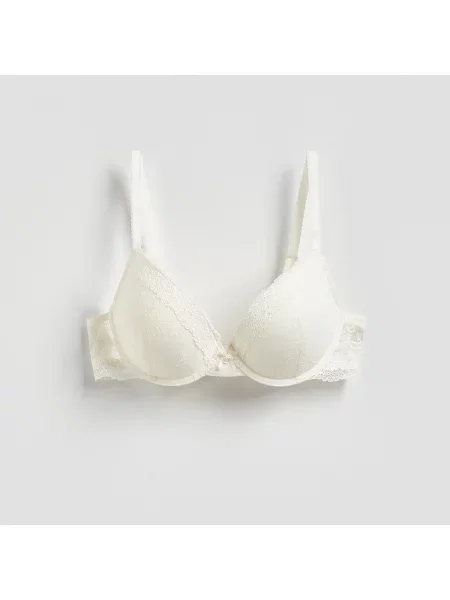 Reserved Krajková push-up podprsenka krémová