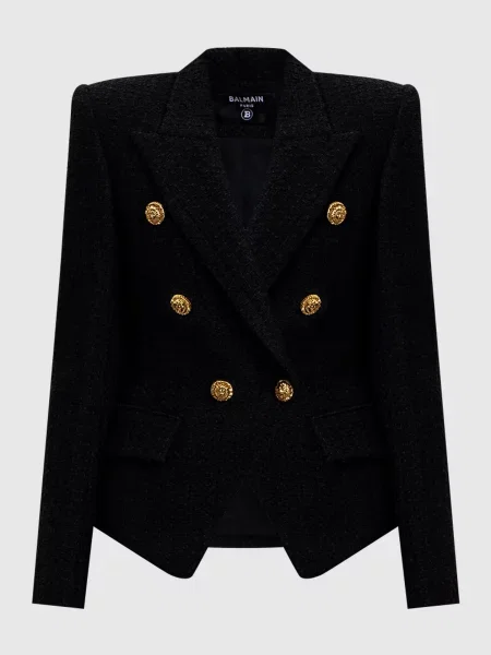 Двобортний твідовий жакет Balmain чорний