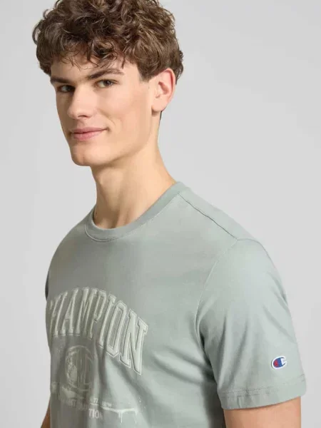 T-shirt z nadrukiem z logo i okrągłym dekoltem Champion zielona