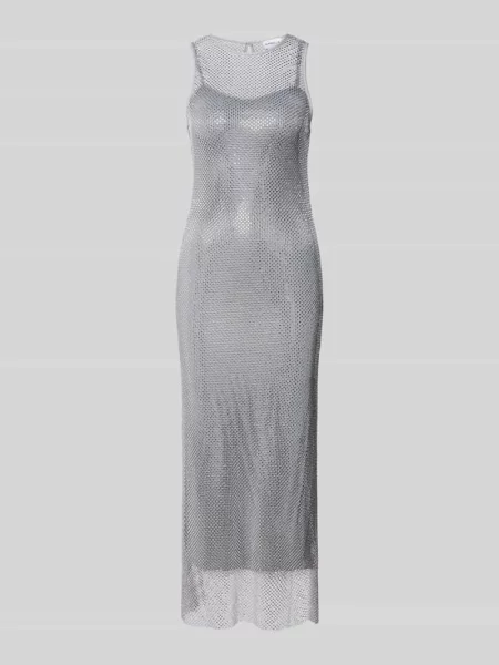 Sukienka midi z obszyciem kamieniami stras na całej powierzchni model ‘Limone’ Marella srebrna
