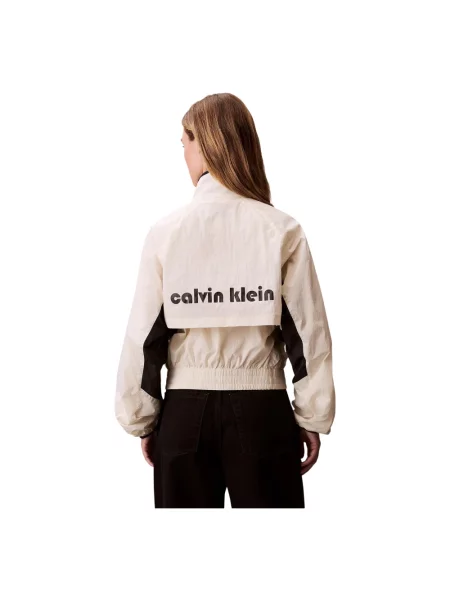Kurtka jeansowa Calvin Klein Jeans retro do biegania beżowa