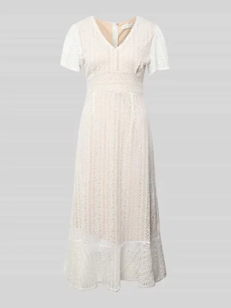 Sukienka midi z koronki szydełkowej z dekoltem w serek Apricot