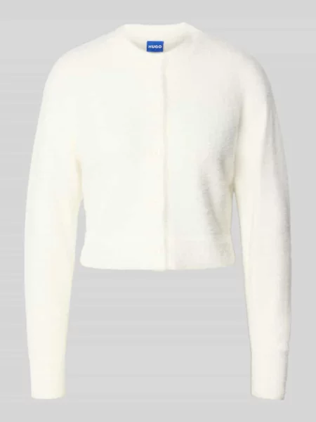 Kurtka z dzianiny o kroju regular fit z wyhaftowanym logo model ‘SFURRY’ Hugo Blue biała