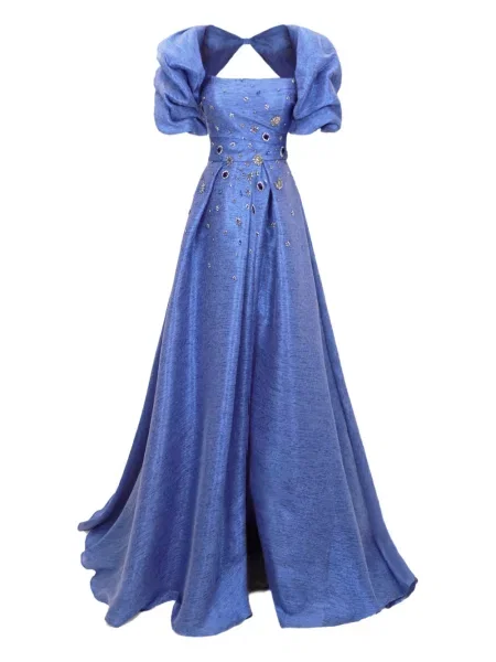 Maksi sukienka maxi Gemy Maalouf bez ramiączek garniturowa niebieska