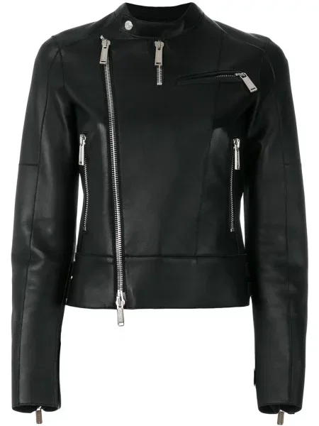 Geanta de piele Dsquared2 cu guler de stand-up negru