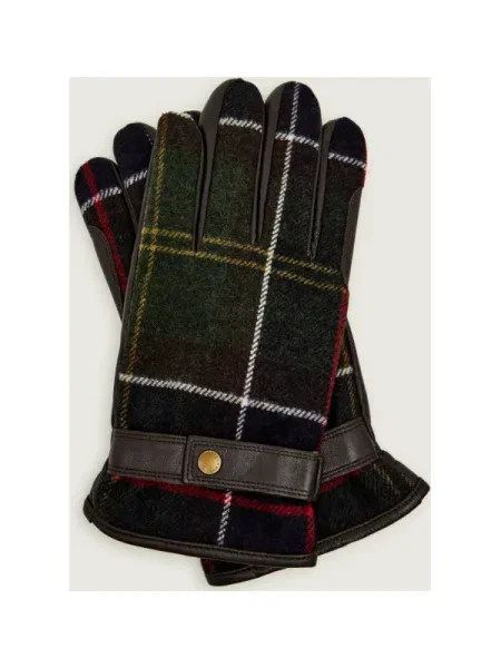 Barbour Mănuși de piele Newbrough Tartan cu adaos de lână maro